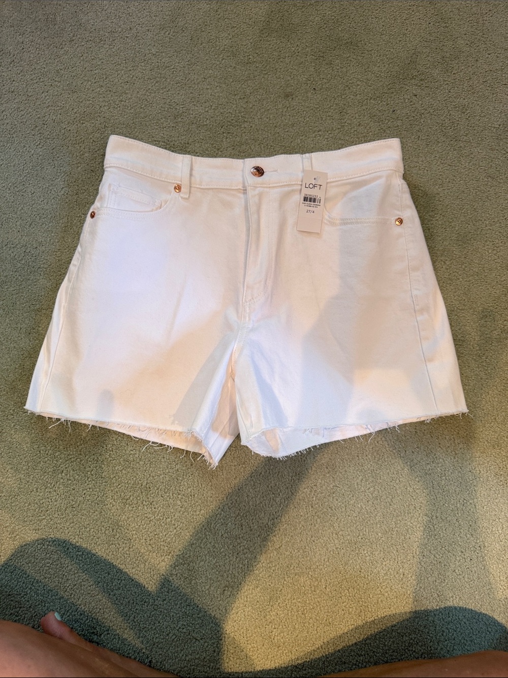 LOFT White Denim Frayed Hem Shorts NWT